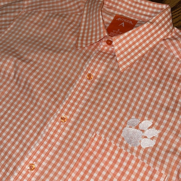 Clemson Shirt Tiger Embroidered Logo Gingham Check Button Down Long Sleeve - Picture 3 of 5
